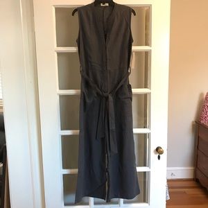 Gray Linen Jumpsuit with Pockets